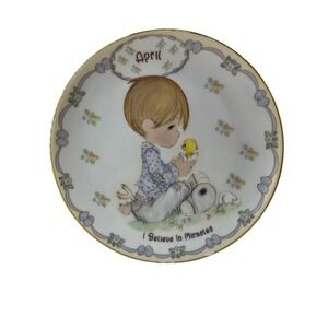 Precious Moments April I Believe In Miracles Birthday Mini Plate 4 inch Gold Rim